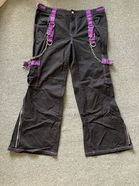 Purple and Black Strap and Chain Flare Tripp Cargo Pants